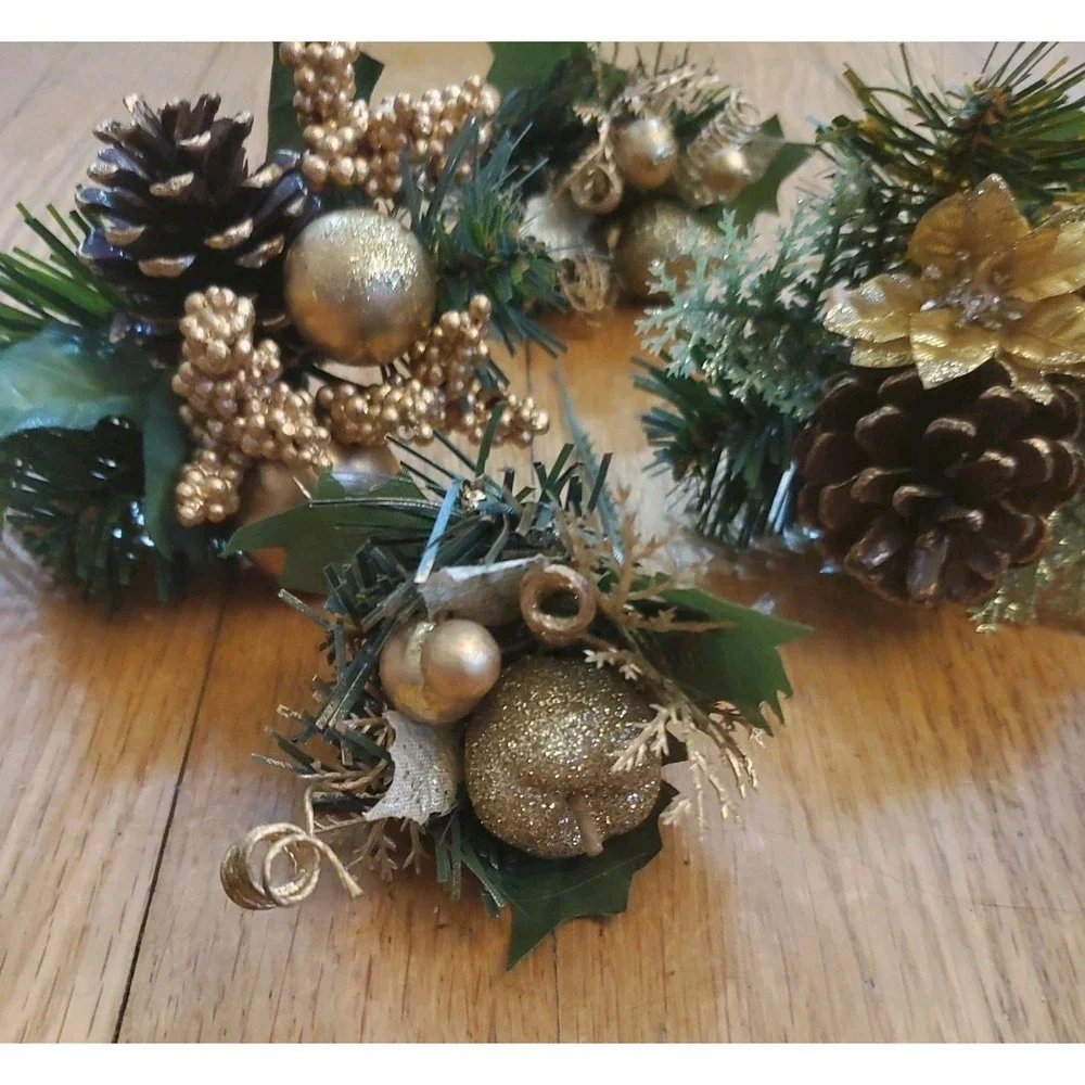 Artificial Pine Stem Fake Pine Cone Glitter Fruit Apple Gold Details Floral Pick